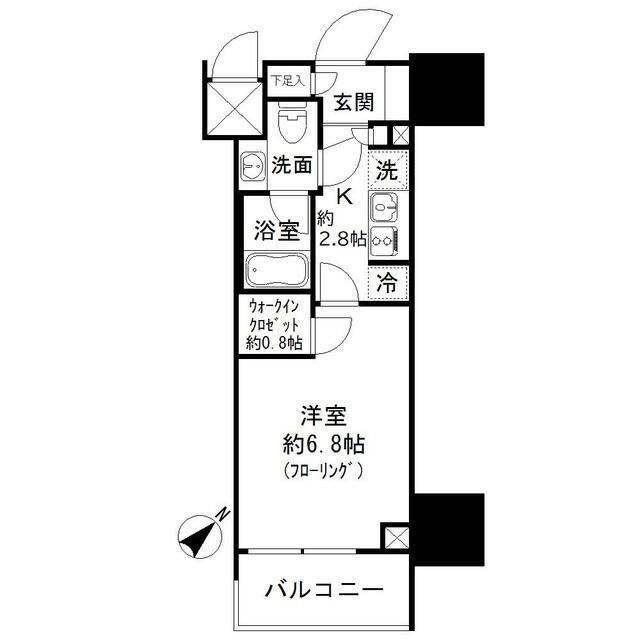 パークリュクス白金高輪(1K/4階)の間取り写真