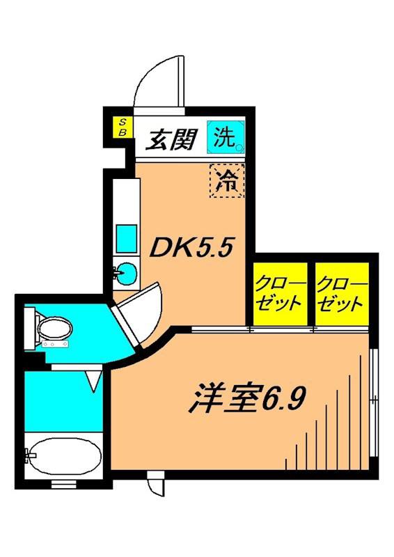 コルティーレ中延(1DK/1階)の間取り写真