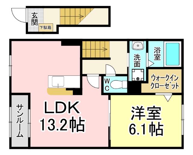 フィールズイーストB(2LDK/2階)の間取り写真