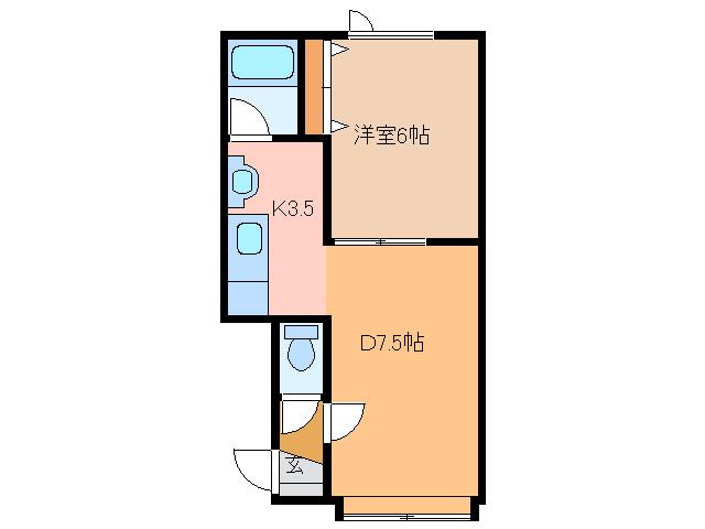 OAK III(1DK/2階)の間取り写真