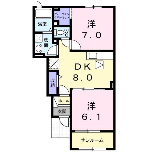 ヴィラハピネス(2DK/1階)の間取り写真