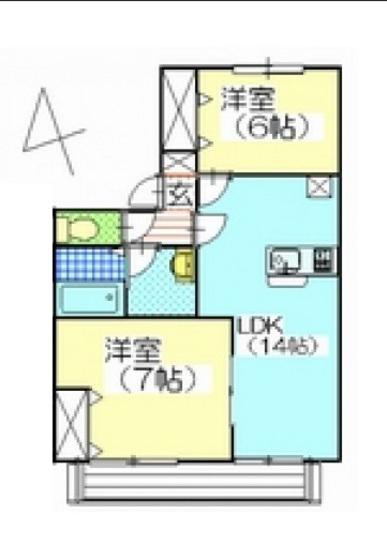 カーサ松崎(2LDK/2階)の間取り写真