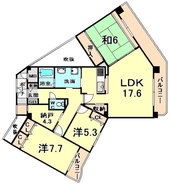 KDXレジデンス夙川ヒルズ 1番館(3SLDK/3階)の間取り写真