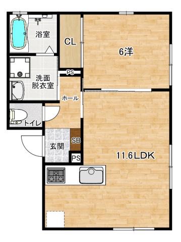 サンライズ大潟(1LDK/2階)の間取り写真