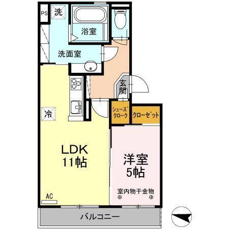 カーサM(1LDK/2階)の間取り写真