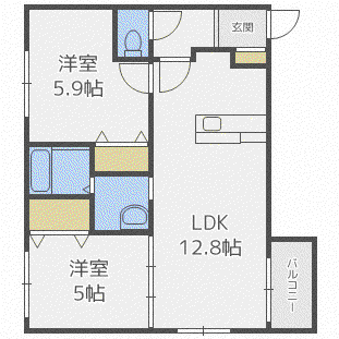 CUNA N19(2LDK/2階)の間取り写真