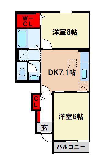 ピーヌスKEI(2DK/1階)の間取り写真