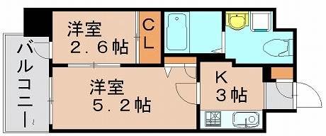 グランフォーレ呉服町(2K/10階)の間取り写真