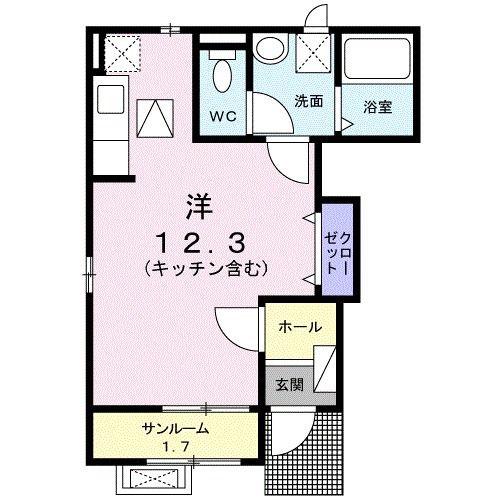 グランMIKI手屋(ワンルーム/1階)の間取り写真