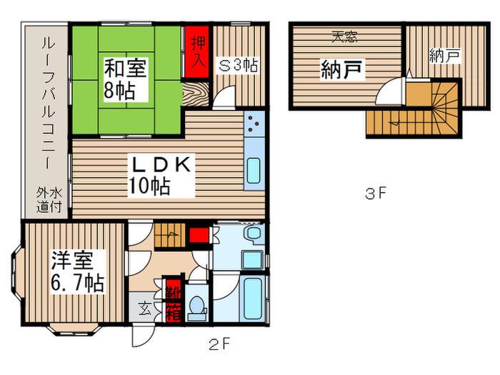 町谷3丁目ハウス(2SLDK/2階)の間取り写真
