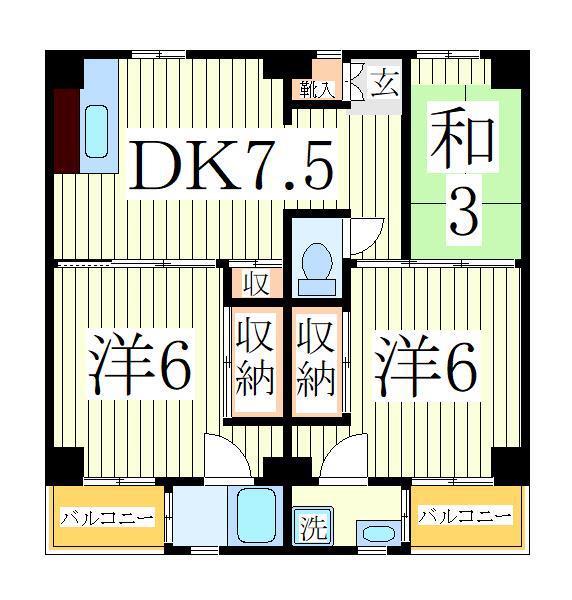 ビレッジハウス江戸川台3号棟(3DK/1階)の間取り写真