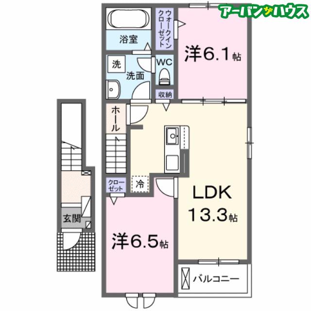 パン・カオレB(2LDK/2階)の間取り写真