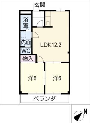 アンヘル・プリエール(2LDK/1階)の間取り写真