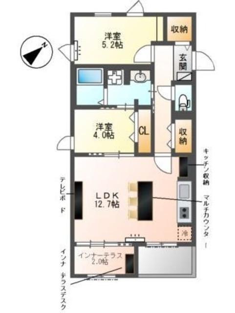 ラ・セルリアン(2LDK/2階)の間取り写真