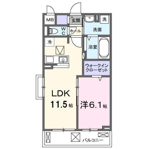 ボナミ B(1LDK/1階)の間取り写真
