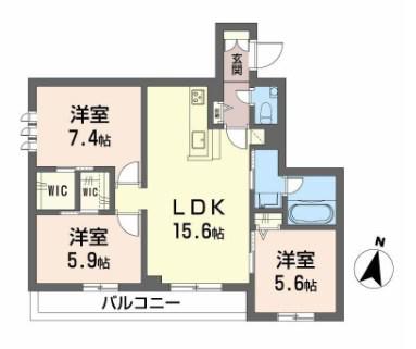 シャーメゾン東大利1丁目(3LDK/3階)の間取り写真