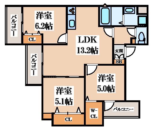 ラモーナ雁屋西(3LDK/3階)の間取り写真