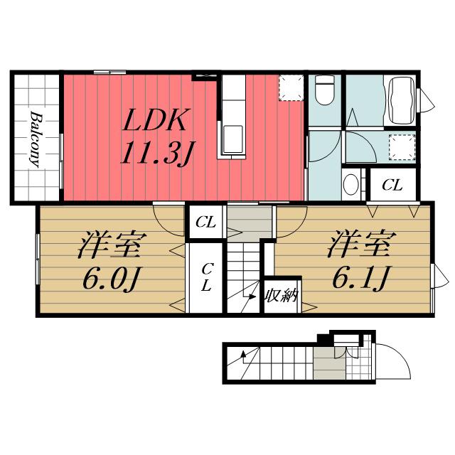JR外房線 誉田駅 徒歩11分 2階建 築12年(2LDK/2階)の間取り写真