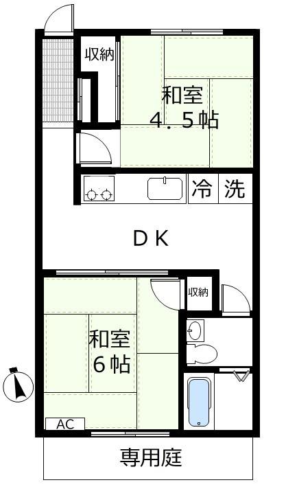 コーポ市川(2DK/1階)の間取り写真