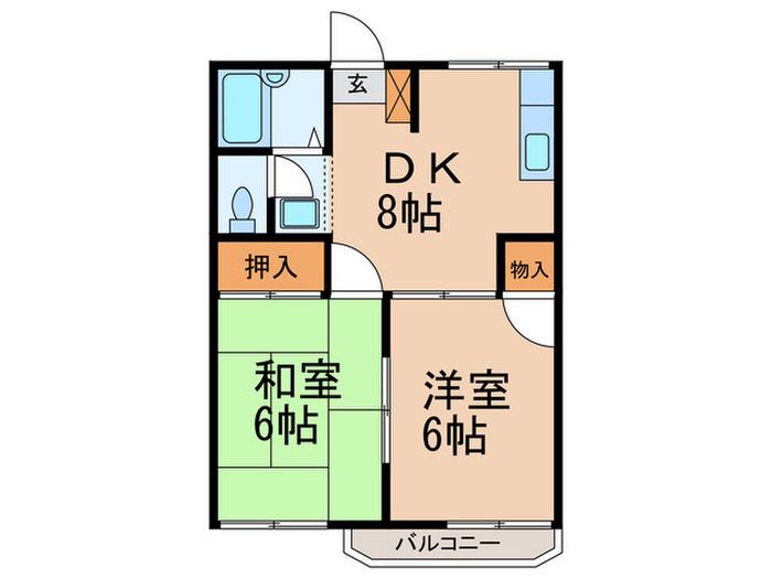 ジョイフル三輪B棟(2DK/2階)の間取り写真