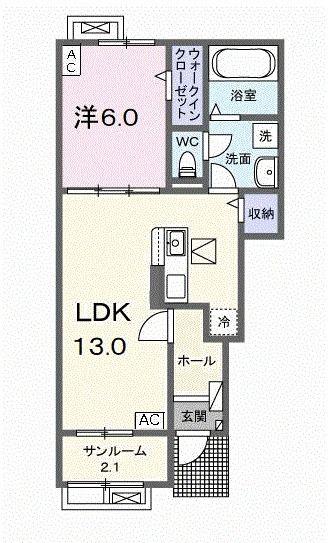ネオ岐南B(1LDK/1階)の間取り写真