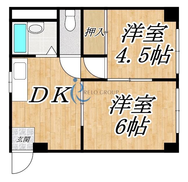 OK平野ハイツ(2DK/3階)の間取り写真