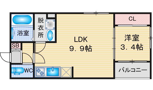 BLY鶴里(1LDK/1階)の間取り写真
