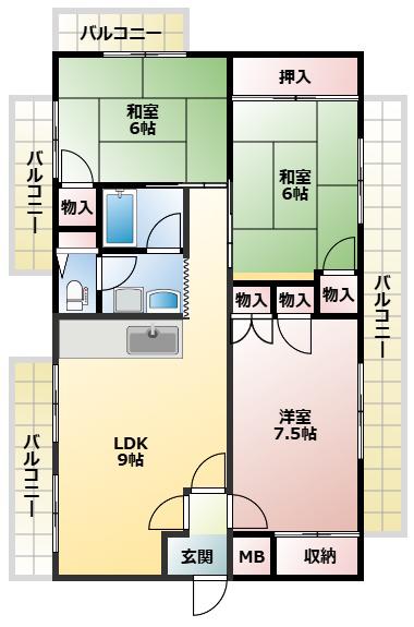 ピュアハイツ上高丸(3LDK/4階)の間取り写真