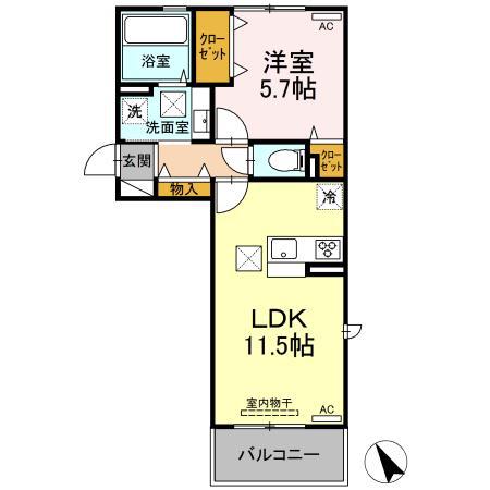 エクスプレス新八代 A棟(1LDK/1階)の間取り写真