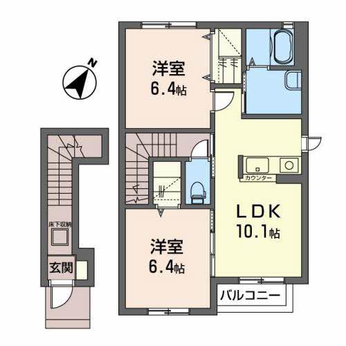 ルミエール八木山(2LDK/2階)の間取り写真