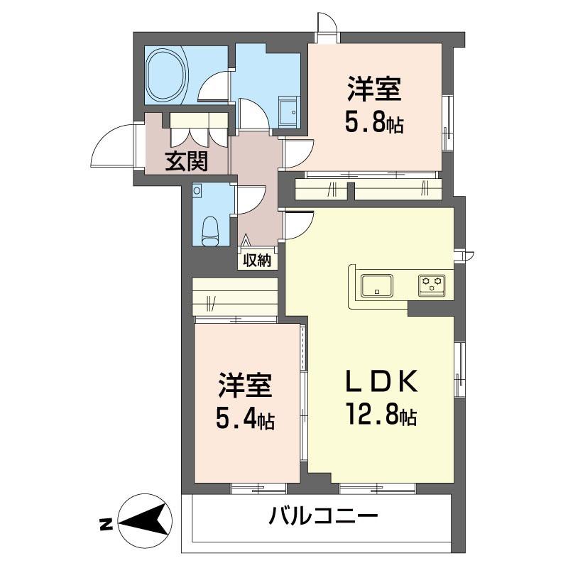 ホクレアセンター北SHM(2LDK/2階)の間取り写真