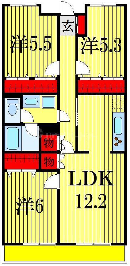 コリンヌ津田沼(3LDK/3階)の間取り写真