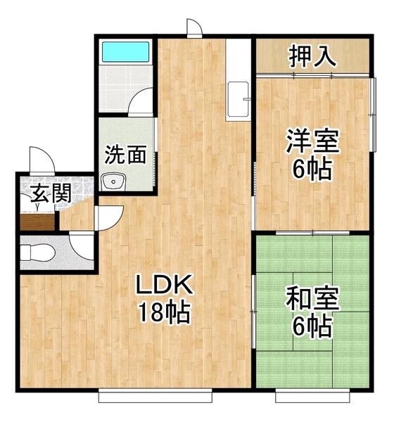 関谷ハイツ E棟(2LDK/2階)の間取り写真