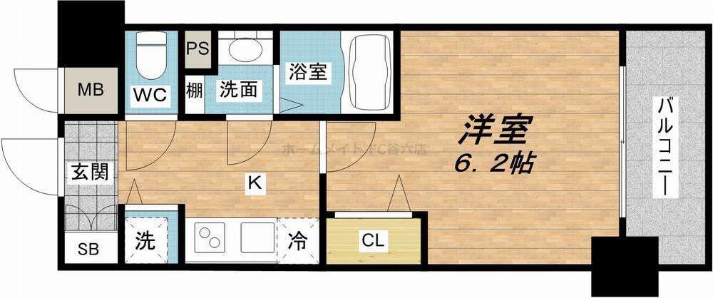 プレサンスタワー北浜(1K/2階)の間取り写真