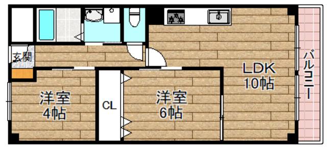 シャルマンコーポ摂津富田(2LDK/5階)の間取り写真