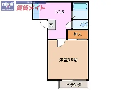ハイツもみの木 A棟(1K/2階)の間取り写真