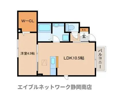 プレジオ登呂(1LDK/1階)の間取り写真