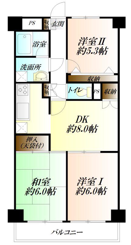 ダイアパレス深谷第2(3DK/4階)の間取り写真