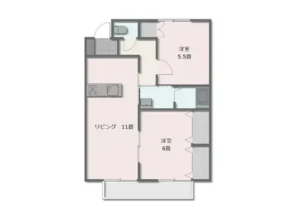 PETTY NET伊形A棟(2LDK/2階)の間取り写真