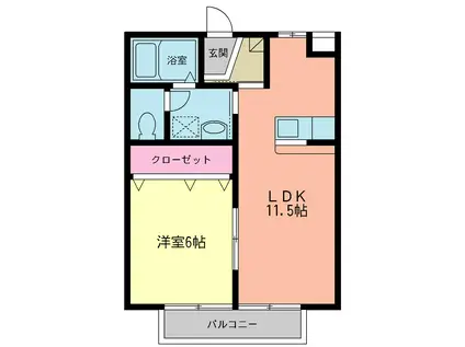 グリーンリーフ(1LDK/2階)の間取り写真