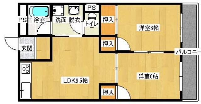 サン・オーレ東福山(2DK/4階)の間取り写真