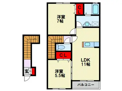 ファミリーヒルズ星ヶ丘 I(2LDK/2階)の間取り写真
