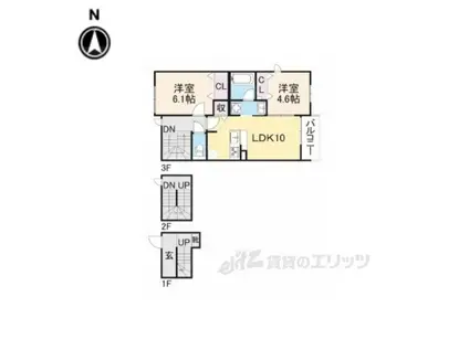 グレーヌ東寺(2LDK/3階)の間取り写真