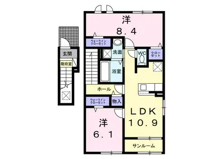 ニコリヴII(2LDK/2階)の間取り写真