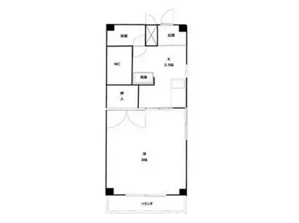 グラスペリアII(1K/1階)の間取り写真