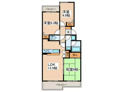 フェアロージュ淵野辺4号棟(3LDK/1階)の間取り写真