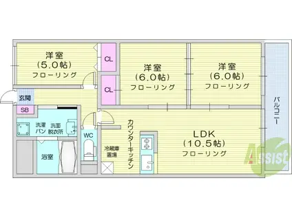 グランドール泉中央(3LDK/4階)の間取り写真