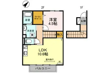 ジュネスSハイムII(1DK/2階)の間取り写真