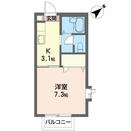 ビバレントB(1K/2階)の間取り写真