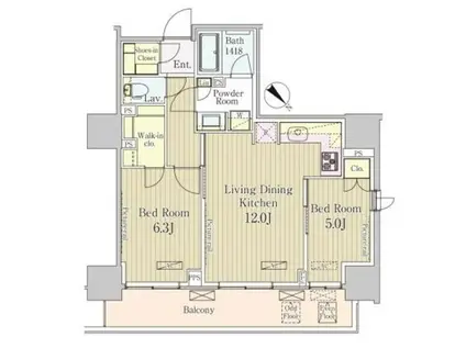 パークアクシス御茶ノ水(2LDK/14階)の間取り写真